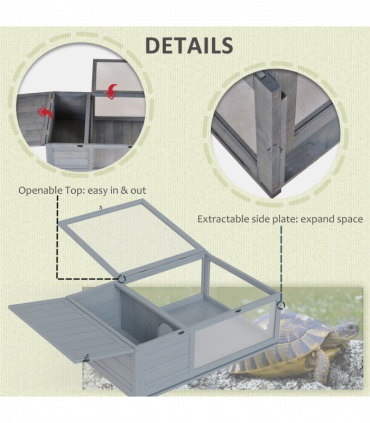 Tortoise House with Mesh Roof, Small Pet Reptile Wooden House, Grey