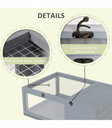 Tortoise House with Mesh Roof, Small Pet Reptile Wooden House, Grey