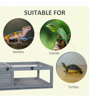 Tortoise House with Mesh Roof, Small Pet Reptile Wooden House, Grey