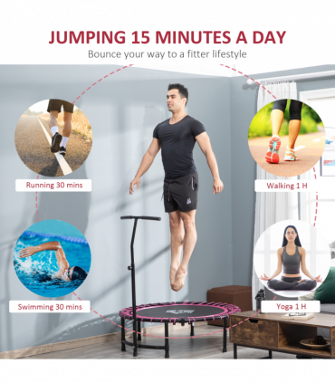 Trampoline Outdoor Bouncer Jumper Adjustable Handle Adult Kid Pink HOMCOM