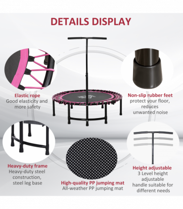 Trampoline Outdoor Bouncer Jumper Adjustable Handle Adult Kid Pink HOMCOM