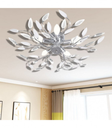Transparent&White Ceiling Lamp Acrylic Crystal Leaf Arms 5 E14 Bulbs