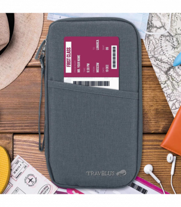 Vinsani Family Travel Holiday Wallet Passport Holder & Document Organiser Case Men Women for Tickets, ID Card, Credit Cards, Currency Holder-Grey