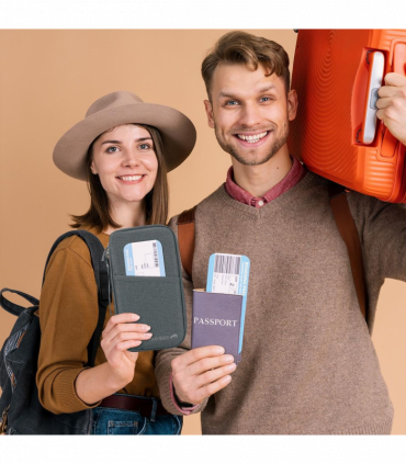 Vinsani Family Travel Holiday Wallet Passport Holder & Document Organiser Case Men Women for Tickets, ID Card, Credit Cards, Currency Holder-Grey