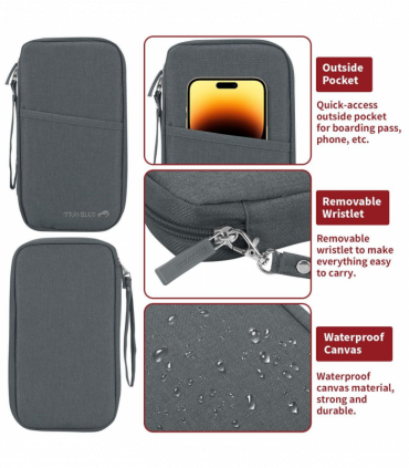 Vinsani Family Travel Holiday Wallet Passport Holder & Document Organiser Case Men Women for Tickets, ID Card, Credit Cards, Currency Holder-Grey