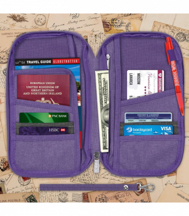 Vinsani Family Travel Holiday Wallet Passport Holder & Document Organiser Case Men Women for Tickets, ID Card, Credit Cards, Currency Holder – Purple