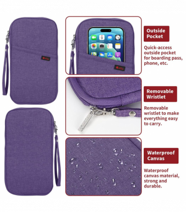 Vinsani Family Travel Holiday Wallet Passport Holder & Document Organiser Case Men Women for Tickets, ID Card, Credit Cards, Currency Holder – Purple