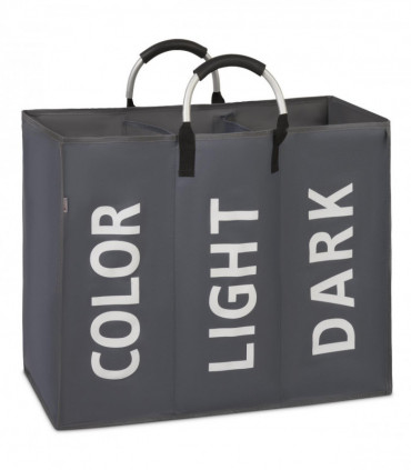 Vinsani Triple Collapsible Washing Laundry Basket Bag (3 Colors) for Bedroom, Fabric (Dark Grey)