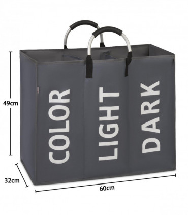 Vinsani Triple Collapsible Washing Laundry Basket Bag (3 Colors) for Bedroom, Fabric (Dark Grey)
