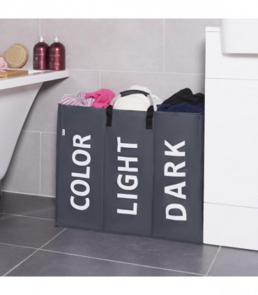 Vinsani Triple Collapsible Washing Laundry Basket Bag (3 Colors) for Bedroom, Fabric (Dark Grey)