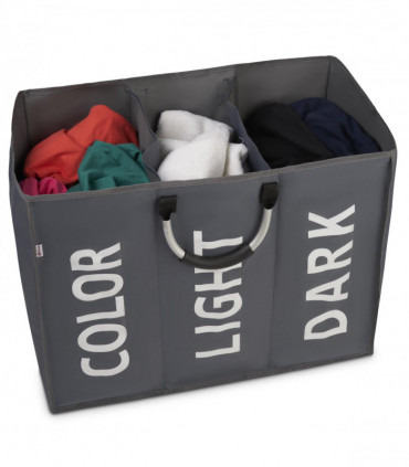 Vinsani Triple Collapsible Washing Laundry Basket Bag (3 Colors) for Bedroom, Fabric (Dark Grey)