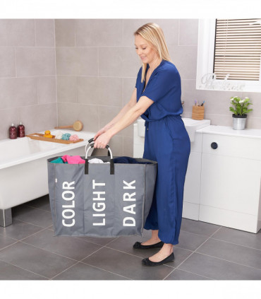 Vinsani Triple Collapsible Washing Laundry Basket Bag (3 Colors) for Bedroom, Fabric (Dark Grey)