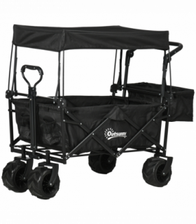 Trolley Cart Storage Wagon 4 Wheels w/ 2 Compartments Handle, Canopy, Black