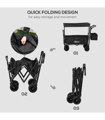 Trolley Cart Storage Wagon 4 Wheels w/ 2 Compartments Handle, Canopy, Black
