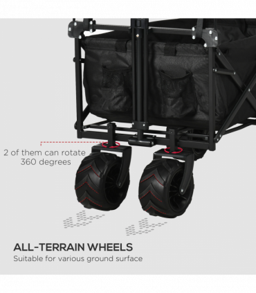 Trolley Cart Storage Wagon 4 Wheels w/ 2 Compartments Handle, Canopy, Black