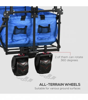 Trolley Cart Storage Wagon 4 Wheels w/ 2 Compartments Handle, Canopy, Blue