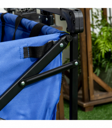Trolley Cart Storage Wagon 4 Wheels w/ 2 Compartments Handle, Canopy, Blue