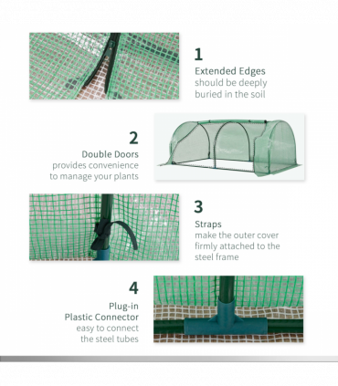 Tunnel Greenhouse Green Grow House Steel Frame Garden Outdoor 200 x 100 x 80cm