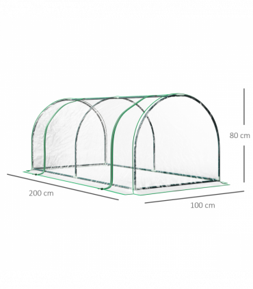Tunnel Greenhouse Steel Frame, PE Cover, Transparent, 200 x 100 x 80cm