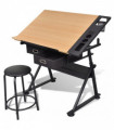 Two Drawers Tiltable Tabletop Drawing Table with Stool