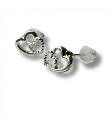 Two Hearts Silver Stud Earrings