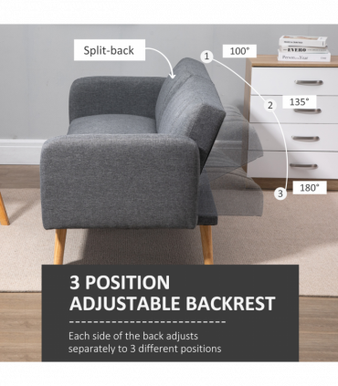 Two Seater Sofa Bed w/ Adjustable Backrest for Living Room, Guest Room