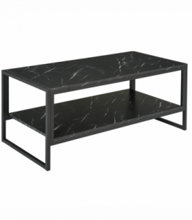 Two-Tier Laminate Marble Print Coffee Table Metal Frame Elegant Style