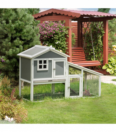 Two-Tier Rabbit Hutch Guinea Pig Cage w/ Sunlight Panel, roof, Slide-Out Tray