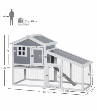 Two-Tier Rabbit Hutch Guinea Pig Cage w/ Sunlight Panel, roof, Slide-Out Tray