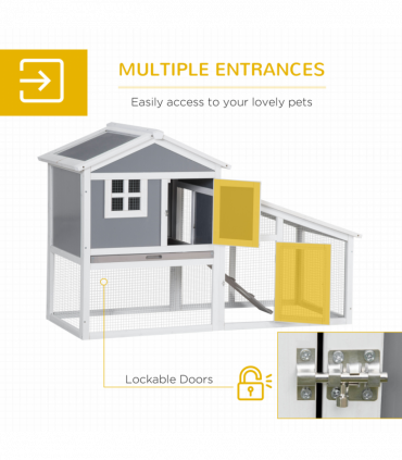 Two-Tier Rabbit Hutch Guinea Pig Cage w/ Sunlight Panel, roof, Slide-Out Tray
