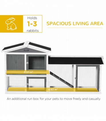Two-Tier Wooden Rabbit Hutch Small Animal House w/ Run Box, Slide-Out Tray, Ramp