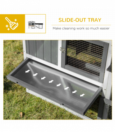 Two-Tier Wooden Rabbit Hutch Small Animal House w/ Run Box, Slide-Out Tray, Ramp