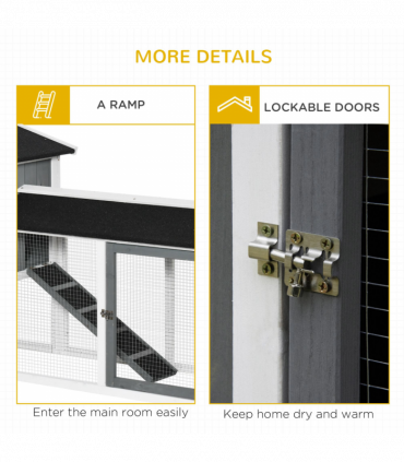 Two-Tier Wooden Rabbit Hutch Small Animal House w/ Run Box, Slide-Out Tray, Ramp