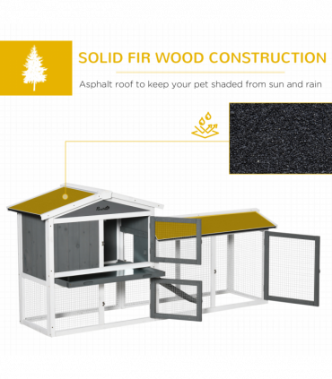 Two-Tier Wooden Rabbit Hutch Small Animal House w/ Run Box, Slide-Out Tray, Ramp