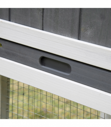 Two-Tier Wooden Rabbit Hutch Small Animal House w/ Run Box, Slide-Out Tray, Ramp