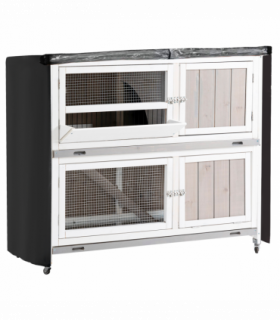 Two-Tier Wooden Rabbit Hutch w/ Wheels, Trough, Rain Cover, Tray - Grey Pawhut