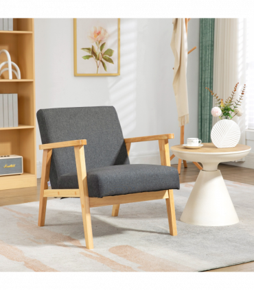 Upholstered Armchair Accent Chair w/ Rubber Wood Legs for Living Room Dark Grey