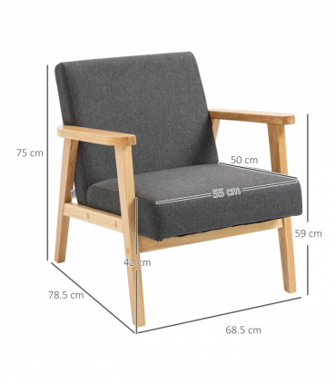 Upholstered Armchair Accent Chair w/ Rubber Wood Legs for Living Room Dark Grey