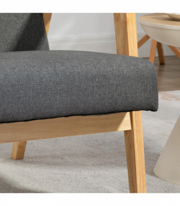 Upholstered Armchair Accent Chair w/ Rubber Wood Legs for Living Room Dark Grey