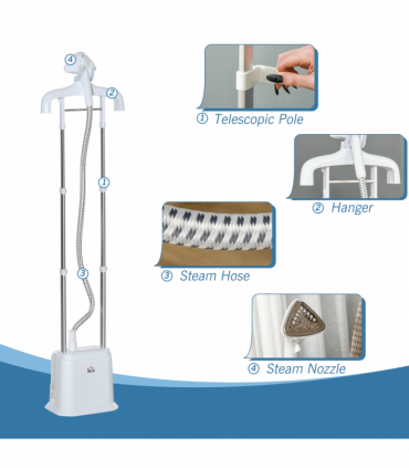Upright Garment Clothes Steamer, 45s Fast Heat-up, 1.7L Tank White w/