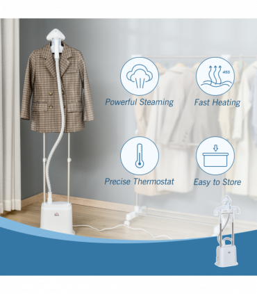 Upright Garment Clothes Steamer, 45s Fast Heat-up, 1.7L Tank White w/