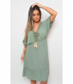 V-Neck Short Sleeve Midi Dress with Tassel Detail