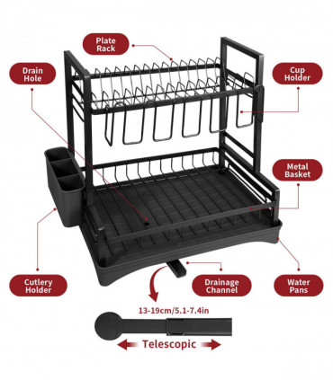 VINSANI 2 TIER DISH DRAINER BLACK 1010429