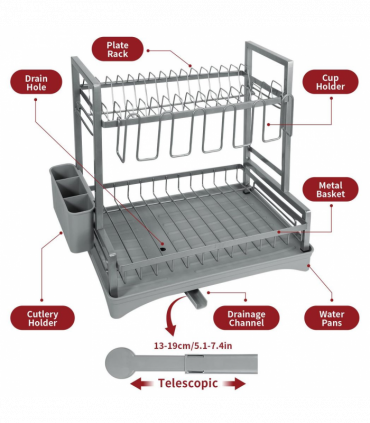 VINSANI 2 TIER DISH DRAINER GREY 1010430