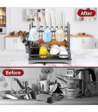 VINSANI 2 TIER DISH DRAINER GREY 1010430