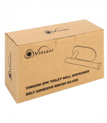 VINSANI 2pk TOILET ROLL DISPENSER SELF ADHESIVE BRUSH SILVER 1010071