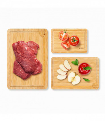 Bamboo Chopping Board Set of 3 100% Natural Wooden Kitchen Cutting Board