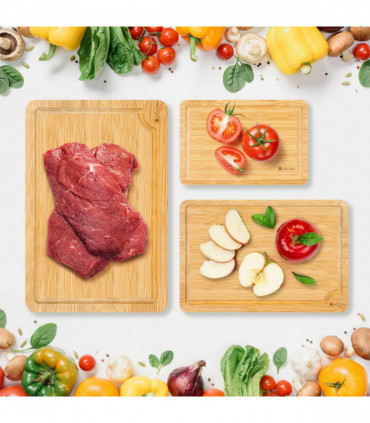 Bamboo Chopping Board Set of 3 100% Natural Wooden Kitchen Cutting Board