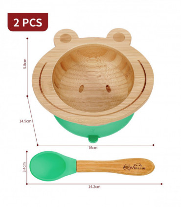 VINSANI FROG BAMBOO BOWL & SPOON SET GREEN 0000221