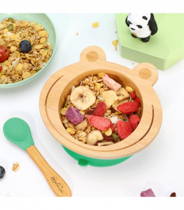 VINSANI FROG BAMBOO BOWL & SPOON SET GREEN 0000221